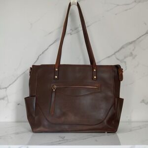 S-ZONE Tote Shoulder Laptop Bag Tote 15x12" Brown Leather Distressed Grunge